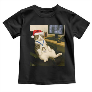 Funny Cat Christmas Toddler T Shirt Night Time Security Guard TS14 Black Print Your Wear