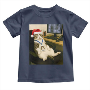 Funny Cat Christmas Toddler T Shirt Night Time Security Guard TS14 Navy Print Your Wear