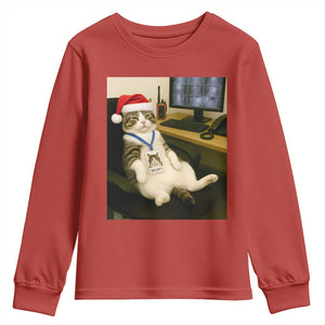 Funny Cat Christmas Youth Sweatshirt Night Time Security Guard TS14 Red Print Your Wear