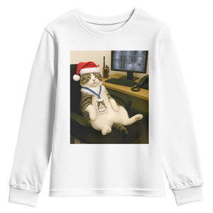 Funny Cat Christmas Youth Sweatshirt Night Time Security Guard TS14 White Print Your Wear