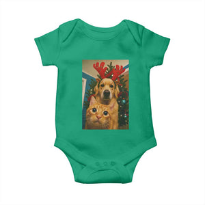 Funny Cat With Dog Selfie Christmas Baby Onesie Pet Lover Xmas Gift TS14 Irish Green Print Your Wear