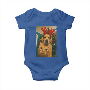 Funny Cat With Dog Selfie Christmas Baby Onesie Pet Lover Xmas Gift TS14 Royal Blue Print Your Wear