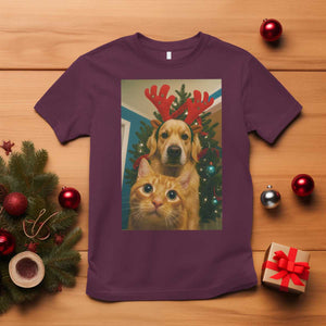 Funny Cat With Dog Selfie Christmas T Shirt Pet Lover Xmas Gift TS14 Maroon Print Your Wear