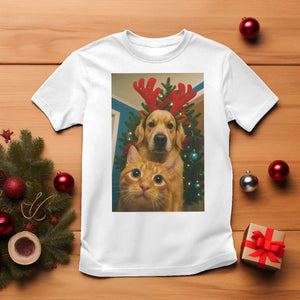 Funny Cat With Dog Selfie Christmas T Shirt Pet Lover Xmas Gift TS14 White Print Your Wear