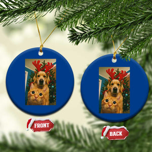 Funny Cat With Dog Selfie Christmas Ceramic Ornament Pet Lover Xmas Gift TS14 1pc Blue Print Your Wear