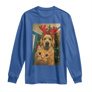 Funny Cat With Dog Selfie Christmas Long Sleeve Shirt Pet Lover Xmas Gift TS14 Royal Blue Print Your Wear