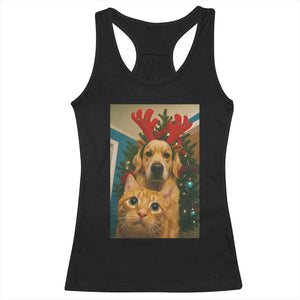 Funny Cat With Dog Selfie Christmas Racerback Tank Top Pet Lover Xmas Gift TS14 Black Print Your Wear