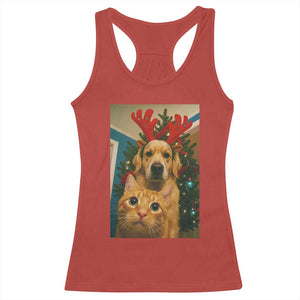 Funny Cat With Dog Selfie Christmas Racerback Tank Top Pet Lover Xmas Gift TS14 Red Print Your Wear