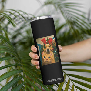 Funny Cat With Dog Selfie Christmas Skinny Tumbler Pet Lover Xmas Gift TS14 Print Your Wear