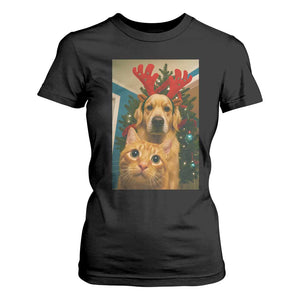 Funny Cat With Dog Selfie Christmas T Shirt For Women Pet Lover Xmas Gift TS14 Black Print Your Wear