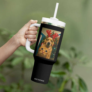Funny Cat With Dog Selfie Christmas Tumbler With Handle Pet Lover Xmas Gift TS14 Print Your Wear