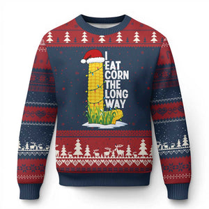 I Eat Corn The Long Way Ugly Christmas Sweater Funny Corn Adult Humor Christmas TS14 Navy Red Print Your Wear