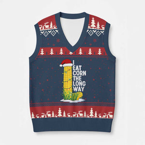 I Eat Corn The Long Way V-Neck Knit Sweater Vest Funny Corn Adult Humor Christmas TS14 Navy Red Print Your Wear