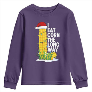 I Eat Corn The Long Way Youth Sweatshirt Funny Corn Adult Humor Christmas TS14 Purple Print Your Wear