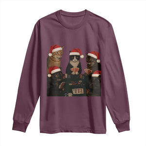Poker Cats Christmas Meme Shirt Long Sleeve Shirt Funny Gambling Cat TS14 Maroon Print Your Wear
