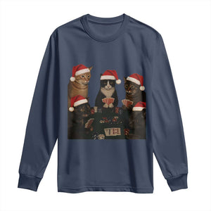 Poker Cats Christmas Meme Shirt Long Sleeve Shirt Funny Gambling Cat TS14 Navy Print Your Wear
