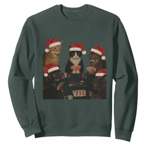 Poker Cats Christmas Meme Shirt Sweatshirt Funny Gambling Cat TS14 Dark Forest Green Print Your Wear