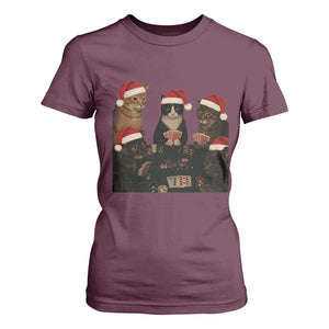 Poker Cats Christmas Meme Shirt T Shirt For Women Funny Gambling Cat TS14 Maroon Print Your Wear