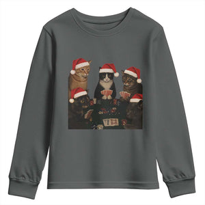 Poker Cats Christmas Meme Shirt Youth Sweatshirt Funny Gambling Cat TS14 Dark Heather Print Your Wear