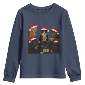 Poker Cats Christmas Meme Shirt Youth Sweatshirt Funny Gambling Cat TS14 Navy Print Your Wear