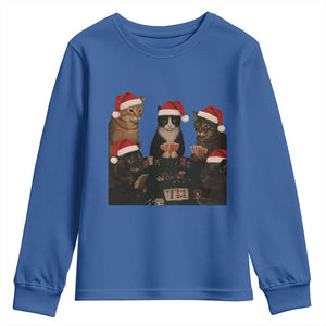 Poker Cats Christmas Meme Shirt Youth Sweatshirt Funny Gambling Cat TS14 Royal Blue Print Your Wear