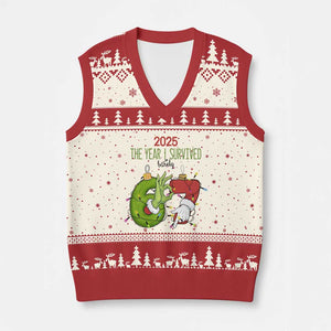 The Year I Survived 67 Six Seven Christmas Meme V-Neck Knit Sweater Vest TS14 Beige Red Print Your Wear
