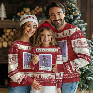 Anti Valentine Ugly Christmas Sweater Funny Skeleton Selfie Meme TS14 Red Beige Print Your Wear