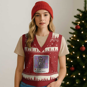 Anti Valentine V-Neck Knit Sweater Vest Funny Skeleton Selfie Meme TS14 Red Beige Print Your Wear