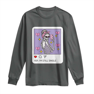 Anti Valentine Long Sleeve Shirt Funny Skeleton Selfie Meme TS14 Dark Heather Print Your Wear