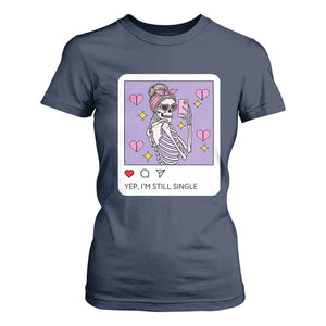 Anti Valentine T Shirt For Women Funny Skeleton Selfie Meme TS14 Navy Print Your Wear