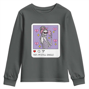 Anti Valentine Youth Sweatshirt Funny Skeleton Selfie Meme TS14 Dark Heather Print Your Wear