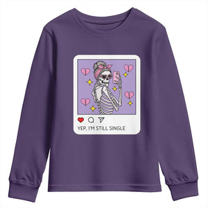 Anti Valentine Youth Sweatshirt Funny Skeleton Selfie Meme TS14 Purple Print Your Wear
