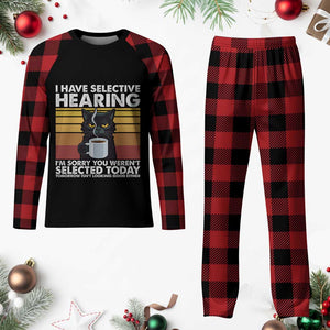 Funny Black Cat Meme Plaid Pajama Set I Have Selective Hearing You Were Not Selected Today TS14 Buffalo Plaid Print Your Wear