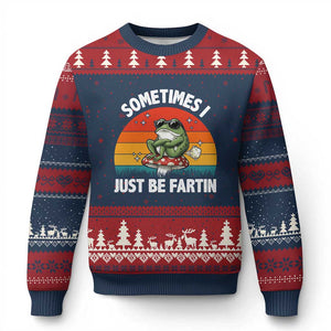 Funny Frog Meme Ugly Christmas Sweater Sometimes I Just Be Fartin TS14 Navy Red Print Your Wear