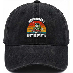 Funny Frog Meme Washed Cotton Baseball Cap Sometimes I Just Be Fartin TS14 Washed Cap Universal Fit Black Print Your Wear