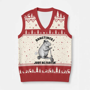 Funny Groundhog Scooter V-Neck Knit Sweater Vest Sometimes I Just Be Fartin TS14 Beige Red Print Your Wear