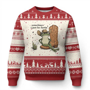 Funny Cowboy Frog Ugly Christmas Sweater Sometimes I Just Be Fartin TS14 Beige Red Print Your Wear
