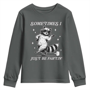 Sometimes I Just Be Fartin Youth Sweatshirt Funny Raccoon Meme TS14 Dark Heather Print Your Wear