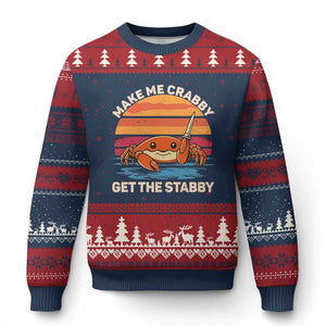 Funny Crab Meme Y2K Ugly Christmas Sweater Make Me Crabby Get The Stabby TS14 Navy Red Print Your Wear