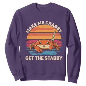 Funny Crab Meme Y2K Sweatshirt Make Me Crabby Get The Stabby TS14 Purple Print Your Wear