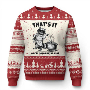 Funny Raccoon Meme Ugly Christmas Sweater That Is It You Are Going In The Soup TS14 Beige Red Print Your Wear