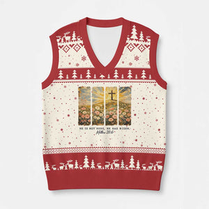 He Is Not Here He Is Risen V-Neck Knit Sweater Vest Christian Easter Bible Verse TS14 Beige Red Print Your Wear