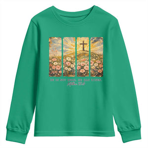 He Is Not Here He Is Risen Youth Sweatshirt Christian Easter Bible Verse TS14 Irish Green Print Your Wear