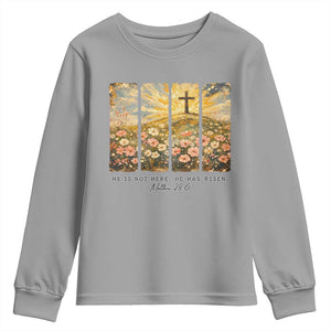 He Is Not Here He Is Risen Youth Sweatshirt Christian Easter Bible Verse TS14 Sport Gray Print Your Wear
