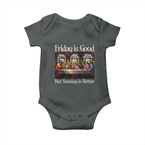Christian Easter Baby Onesie Friday is Good Sunday is Better TS14 Dark Heather Print Your Wear