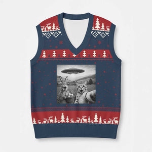 Funny Easter V-Neck Knit Sweater Vest Christian Cat Selfie Bunny Meme TS14 Navy Red Print Your Wear