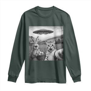 Funny Easter Long Sleeve Shirt Christian Cat Selfie Bunny Meme TS14 Dark Forest Green Print Your Wear