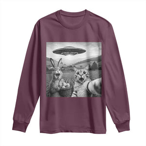 Funny Easter Long Sleeve Shirt Christian Cat Selfie Bunny Meme TS14 Maroon Print Your Wear