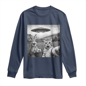 Funny Easter Long Sleeve Shirt Christian Cat Selfie Bunny Meme TS14 Navy Print Your Wear