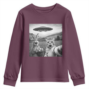 Funny Easter Youth Sweatshirt Christian Cat Selfie Bunny Meme TS14 Maroon Print Your Wear